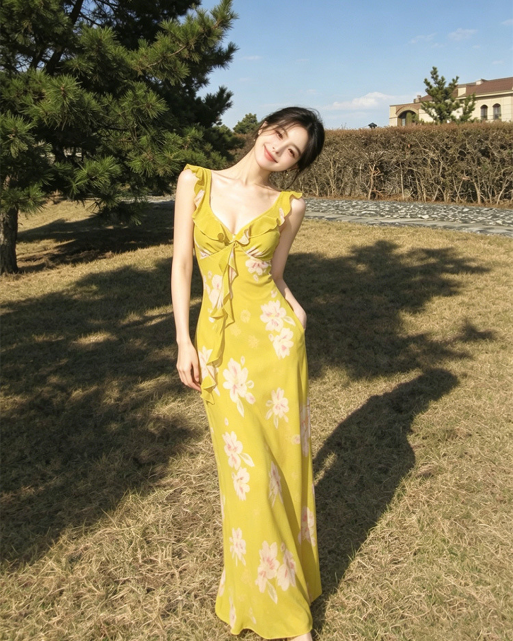 花柄フリルワンピース
