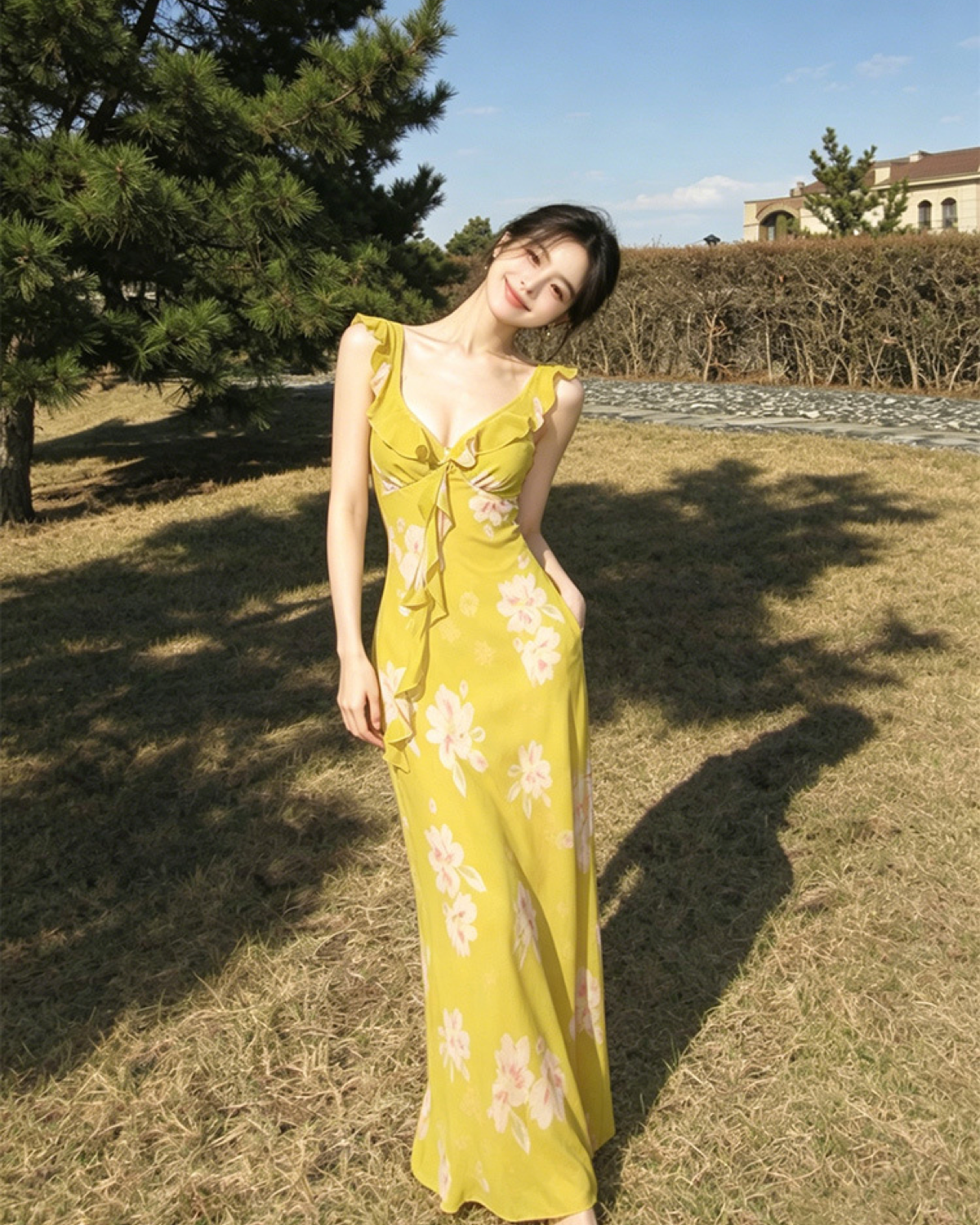 花柄フリルワンピース