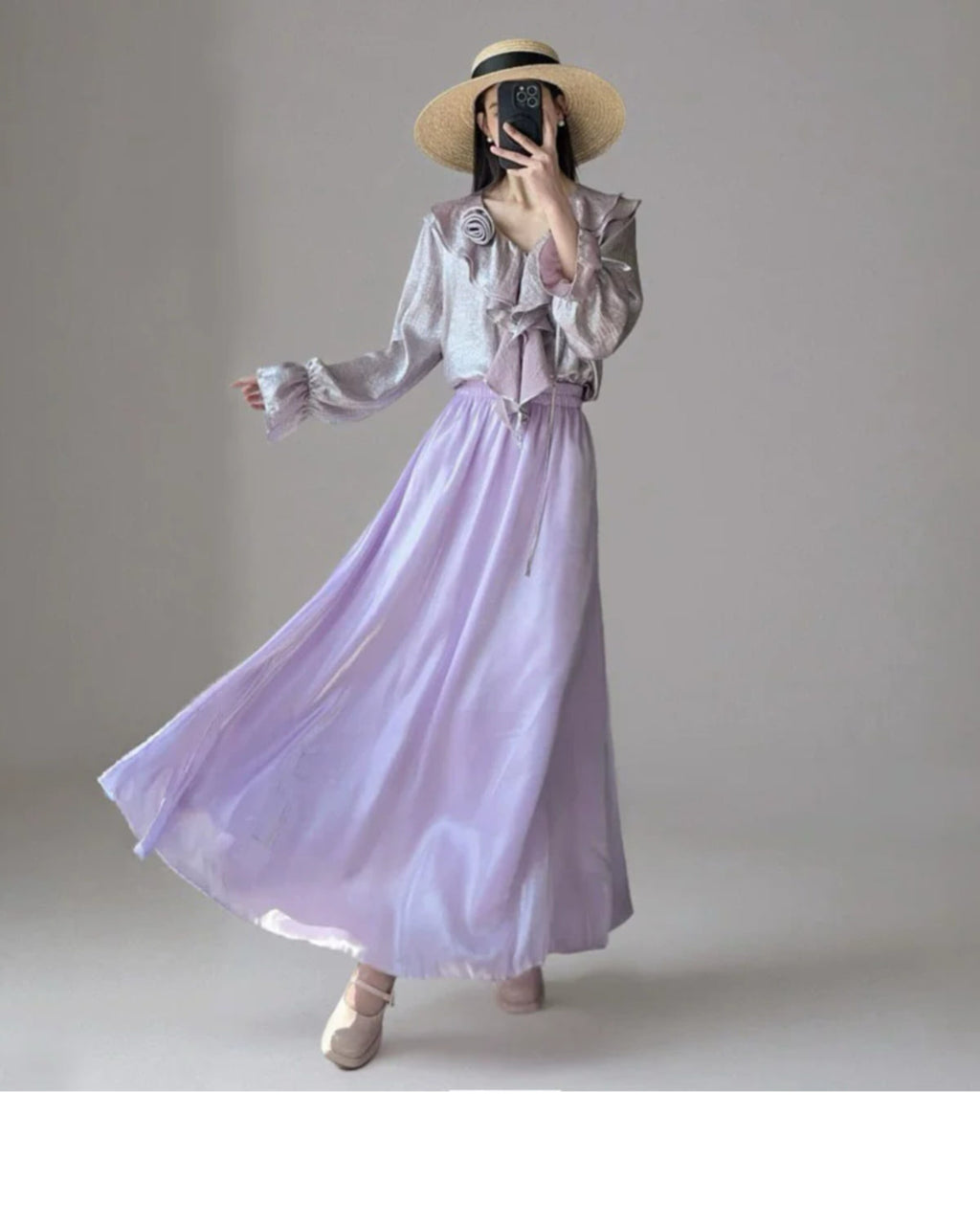 光沢ロングスカート