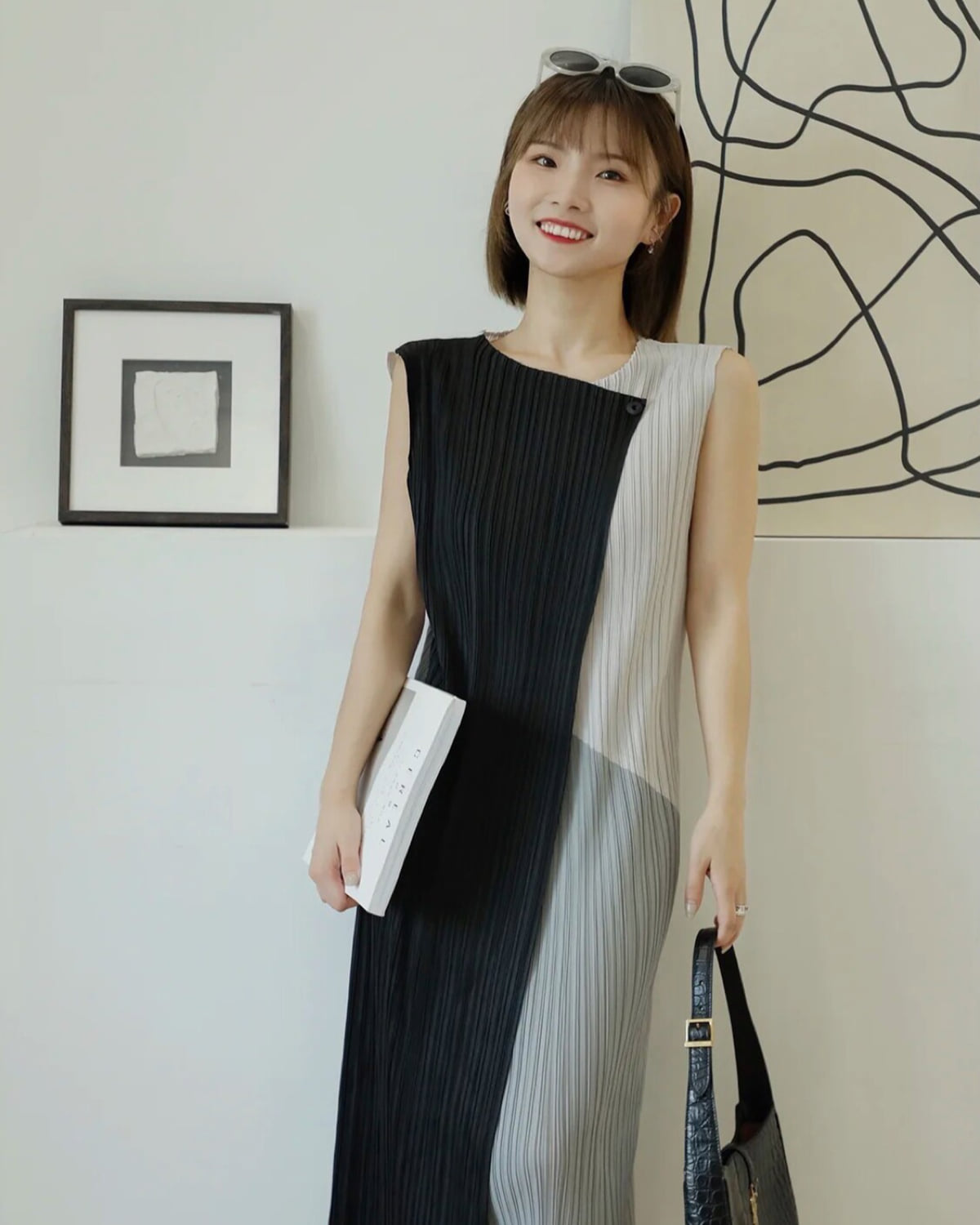 配色切替プリーツワンピース