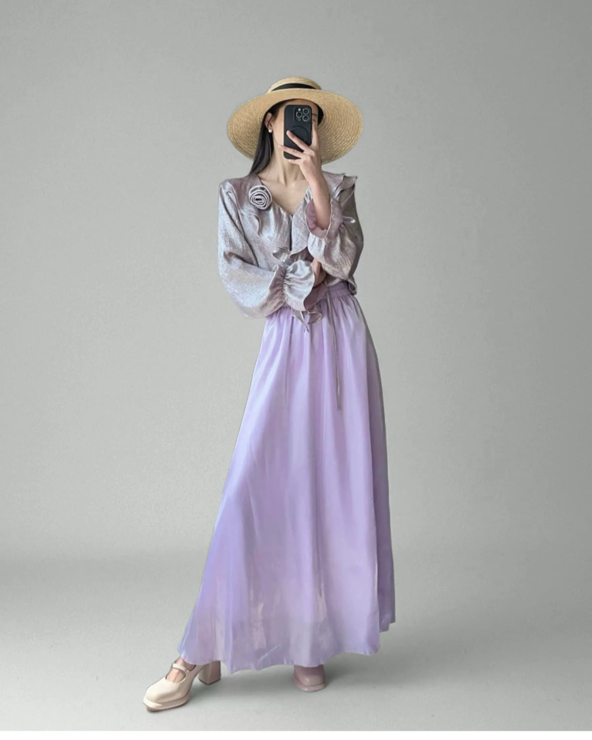 光沢ロングスカート
