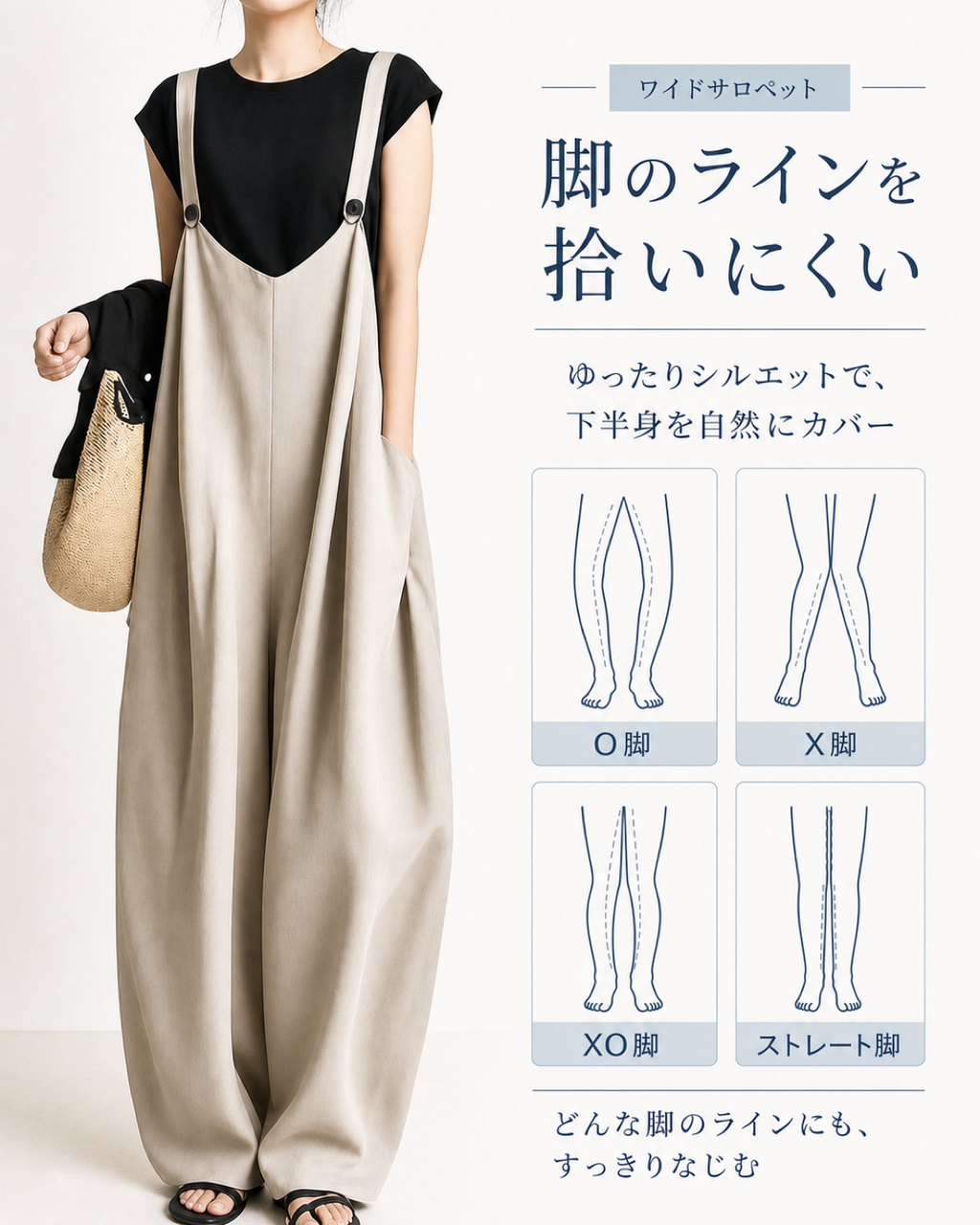 マルチカラー ルーズ ワイドサロペット
