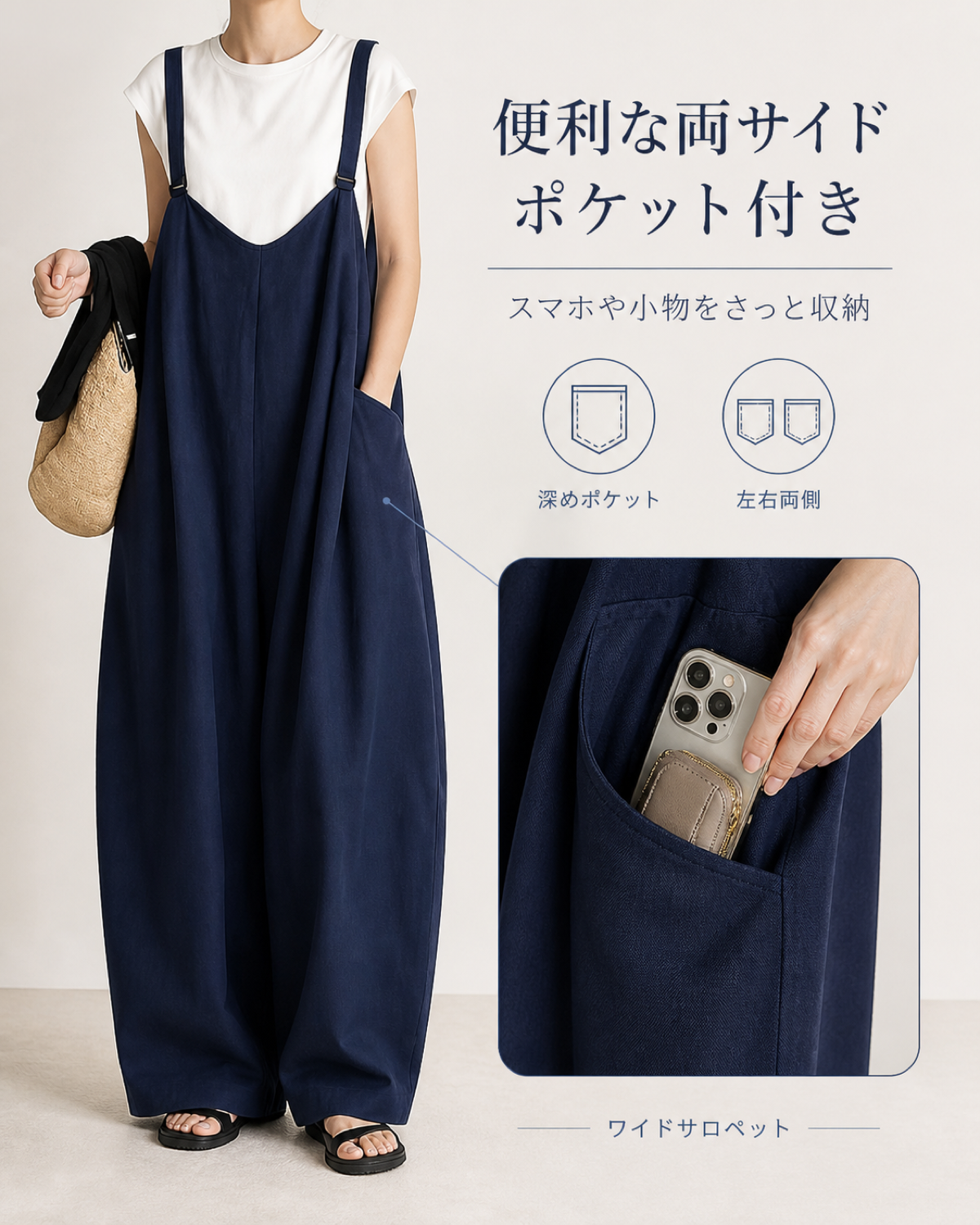 マルチカラー ルーズ ワイドサロペット